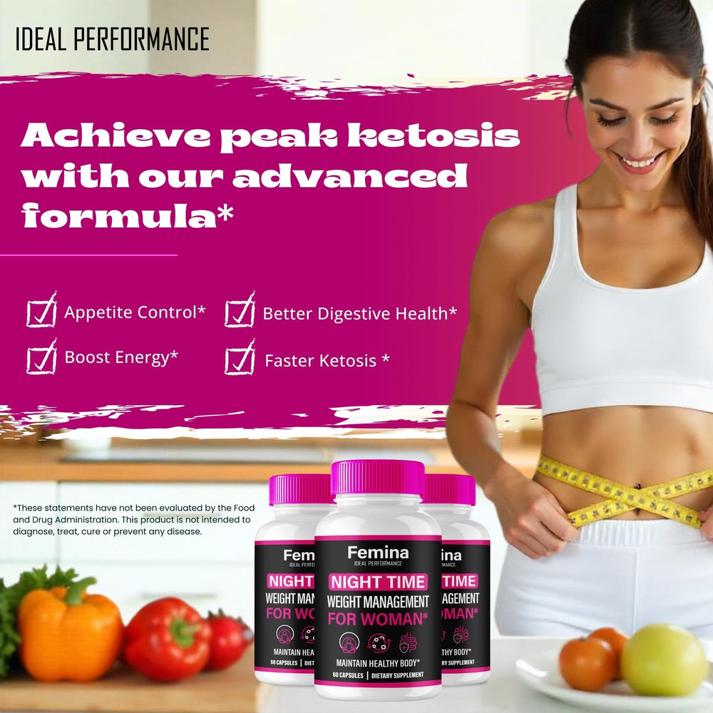 IDEAL PERFORMANCE Femina Nighttime Capsules night-ambience shot, calming wellness routine.