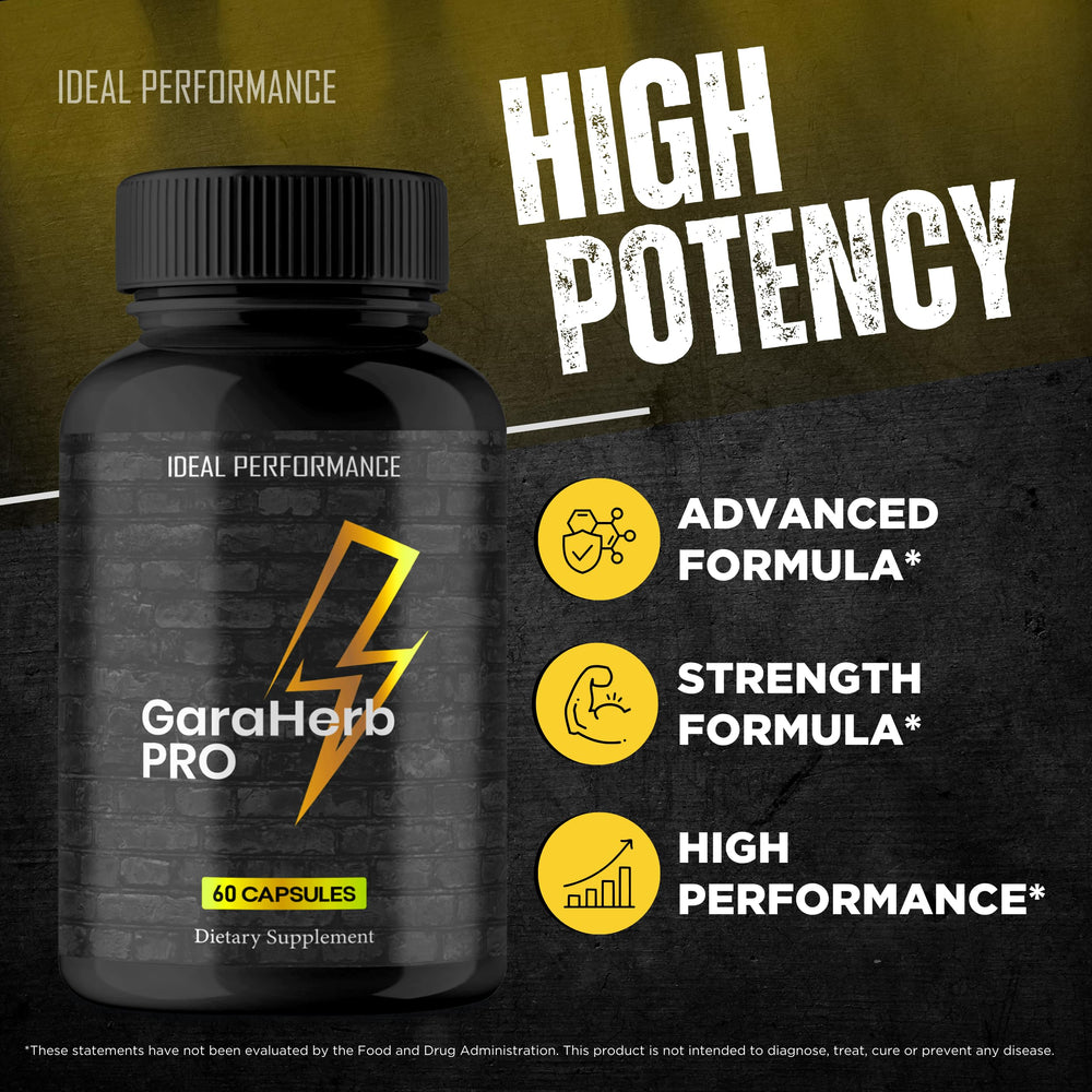 IDEAL PERFORMANCE Garaherb label detail showing key benefits for men