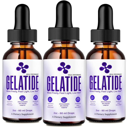 IDEAL PERFORMANCE Gelatide Drops bottle front for easy daily dosing during workouts.