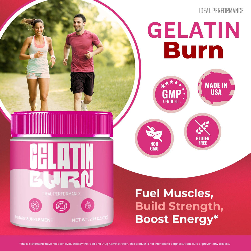 IDEAL PERFORMANCE Gelatin Burn Powder scoop with measuring spoon for precise dosing.