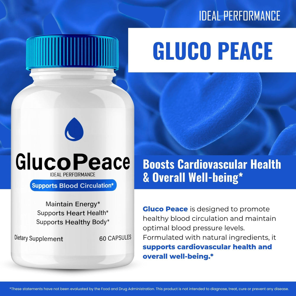 IDEAL PERFORMANCE Gluco Peace pills ingredients label shows natural components.