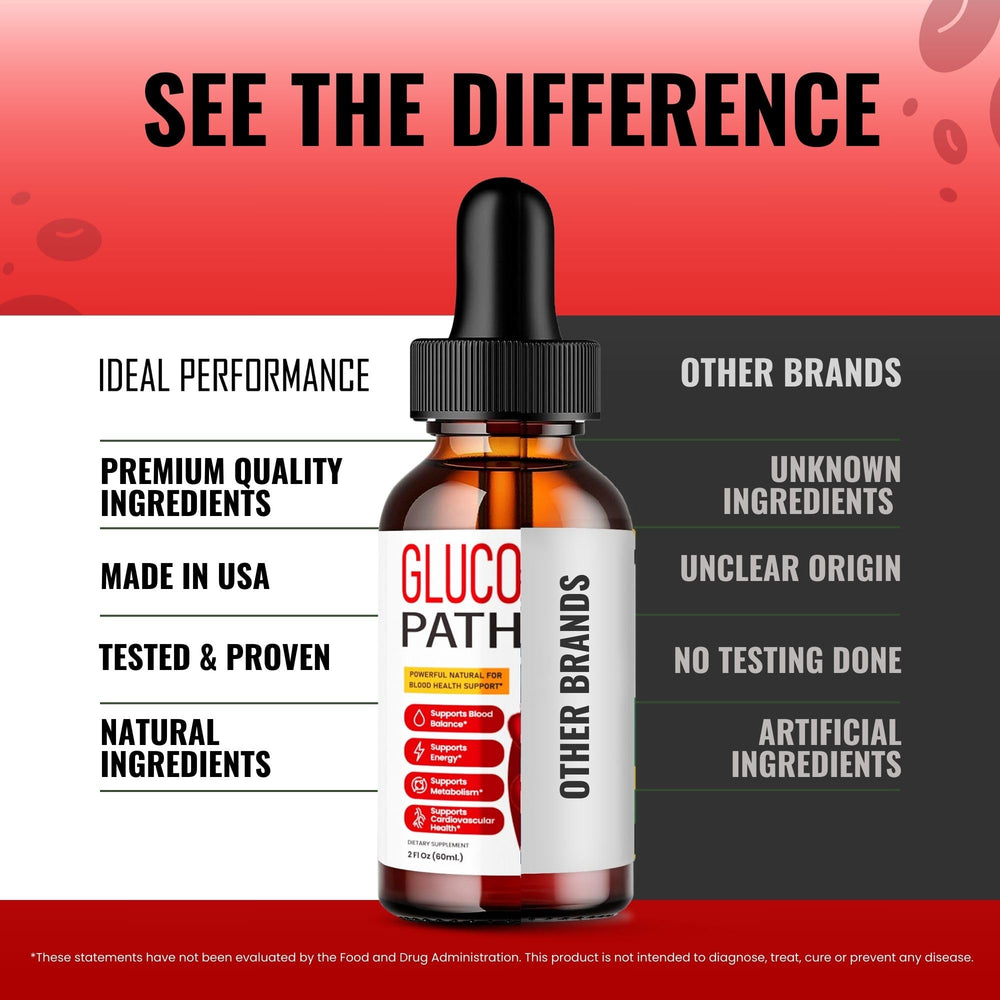 IDEAL PERFORMANCE Glucopath bottle label close-up, premium natural ingredients.