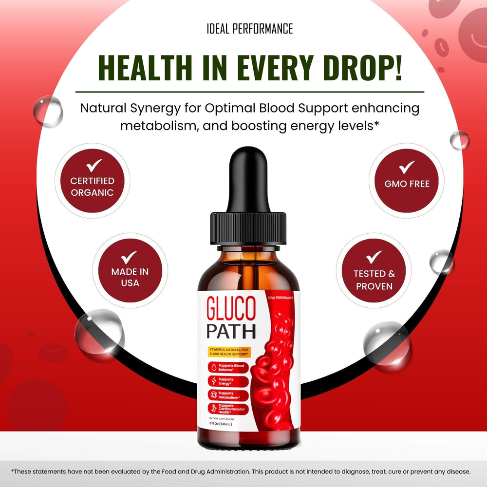 IDEAL PERFORMANCE Glucopath Health and Wellness all natural formula close-up.