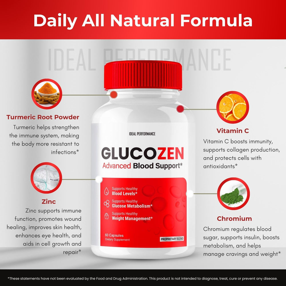 Glucozen bottle and pack visuals suggest strength and everyday support.