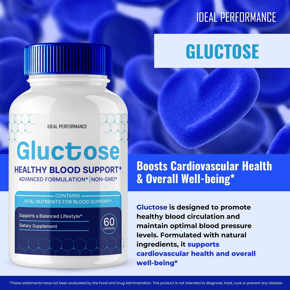 IDEAL PERFORMANCE Gluctose pills nutrition panel close-up showing ingredient details.