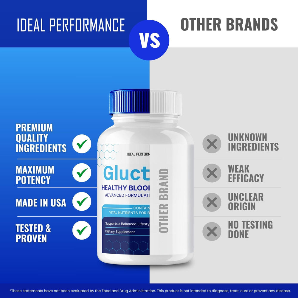 IDEAL PERFORMANCE Gluctose pills poured from bottle for easy daily intake.