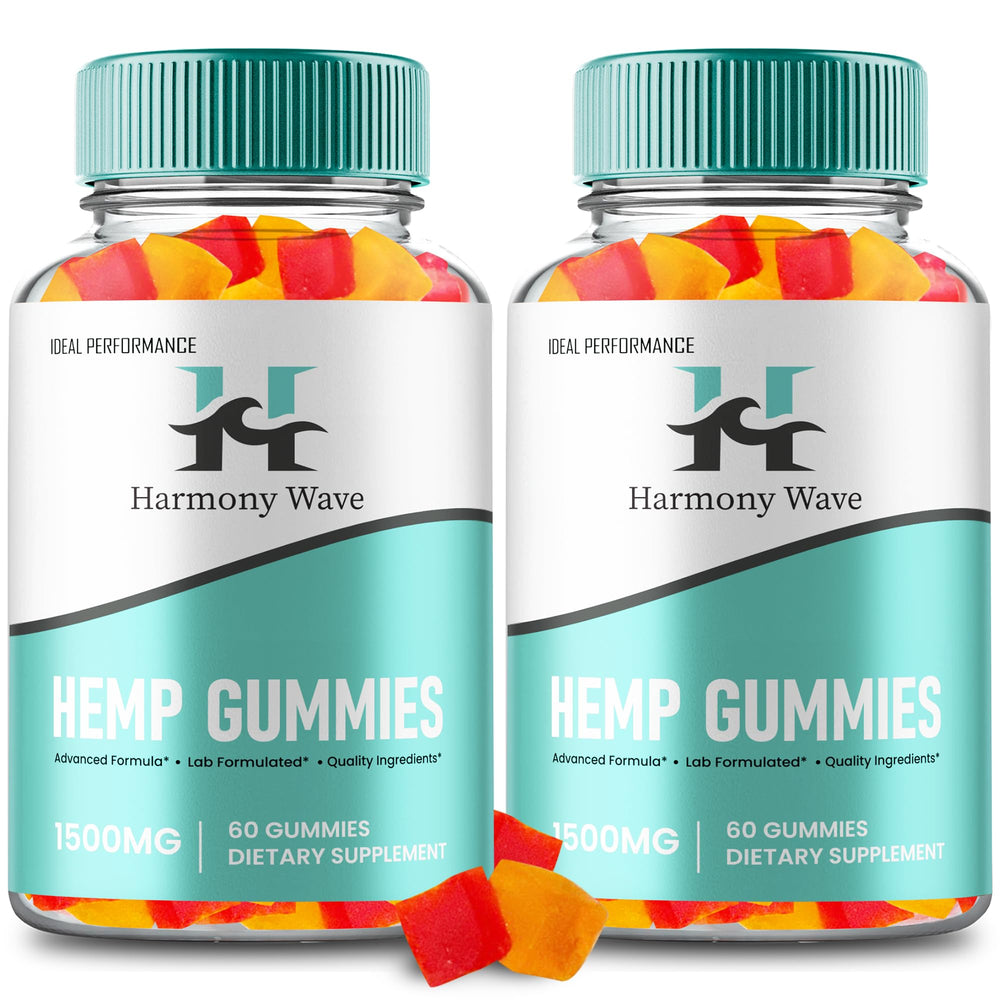 IDEAL PERFORMANCE Harmony Wave Gummies bottle front shows premium hemp blend for daily wellness.