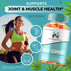 IDEAL PERFORMANCE Harmony Wave Gummies label view highlights hemp extract and natural ingredients.