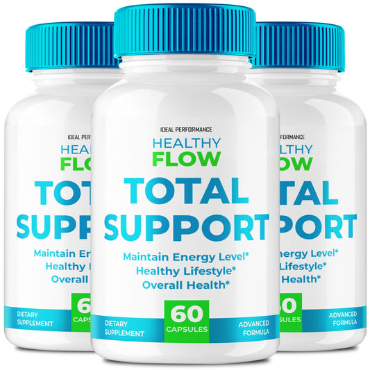 IDEAL PERFORMANCE Healthy Flow Total Support capsules bottle front, official formula for daily wellness.