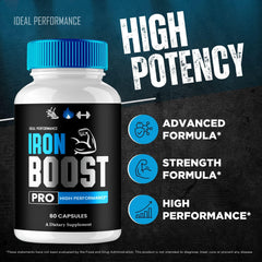 IDEAL PERFORMANCE Iron Boost Pro dispensing bottle for convenient daily energy support.