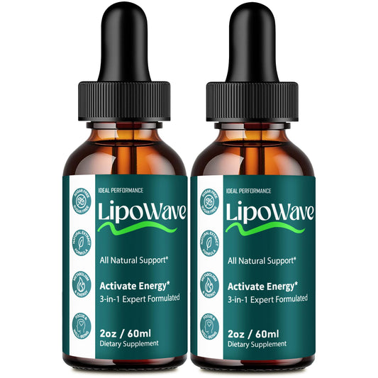 IDEAL PERFORMANCE Lipowave Drops bottle on countertop for daily wellness and easy dosing.