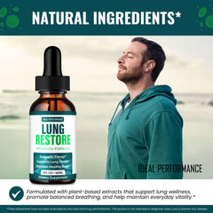 IDEAL PERFORMANCE Lung Restore Drops ingredient panel emphasizing natural ingredients.