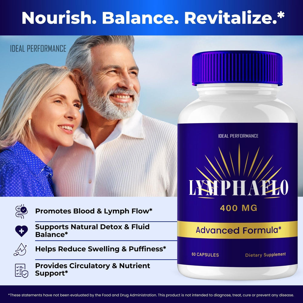 IDEAL PERFORMANCE LymphaFlo bottle open with capsules ready to take.