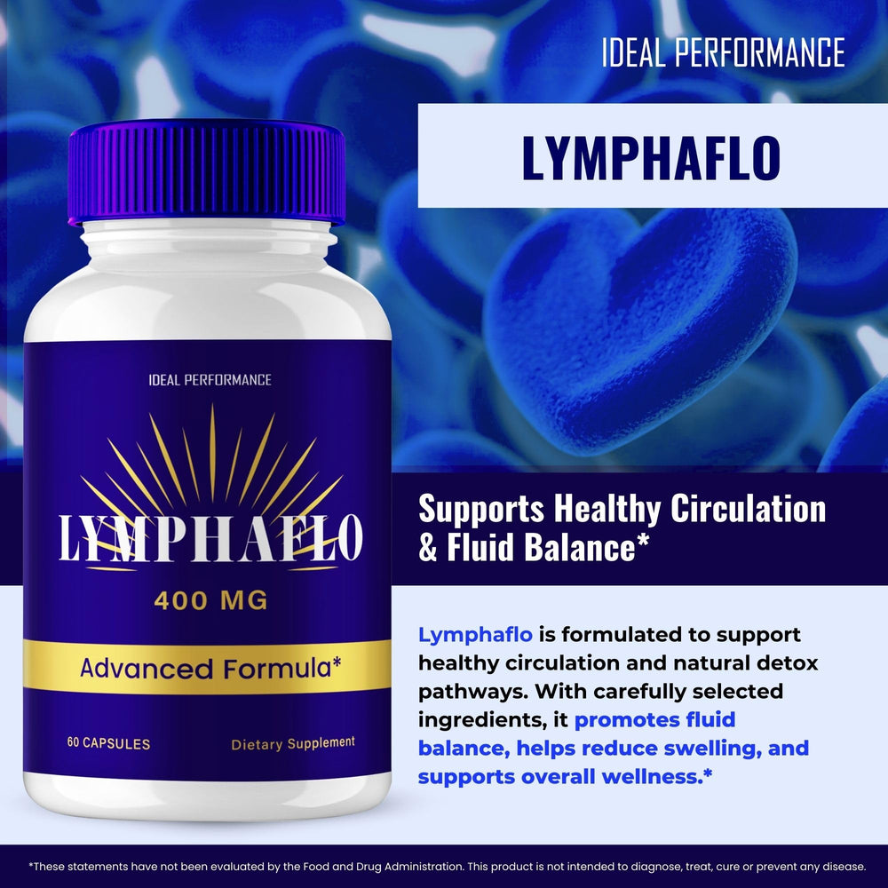 IDEAL PERFORMANCE LymphaFlo label detail showing official product information.