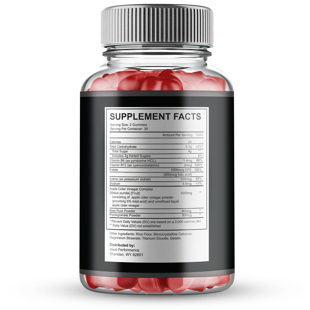 IDEAL PERFORMANCE Manhood Plus Gummies bottle back view showing label.