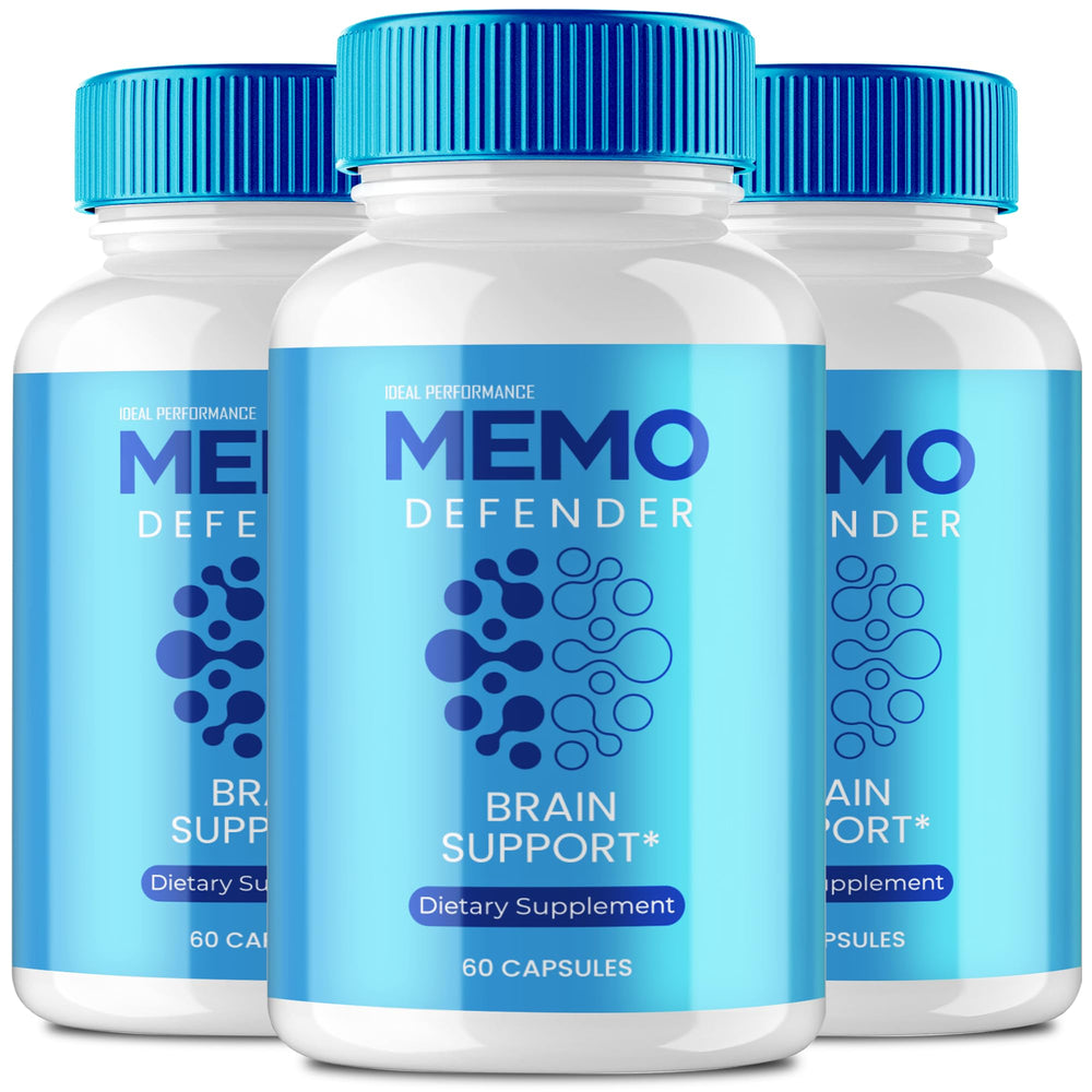 IDEAL PERFORMANCE Memo Defender bottle front image promoting memory support capsules for daily focus.
