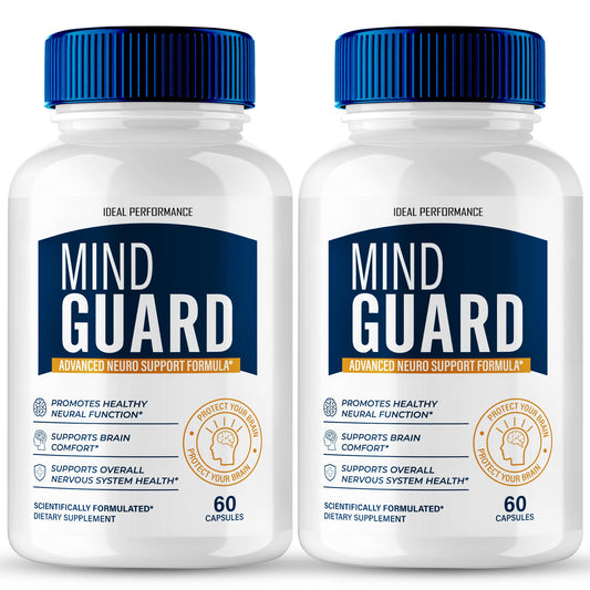 IDEAL PERFORMANCE Mind Guard capsules bottle front displays branding, suggesting cognitive support for daily tasks.