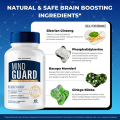 IDEAL PERFORMANCE Mind Guard information card, outlining benefits and usage guidance.