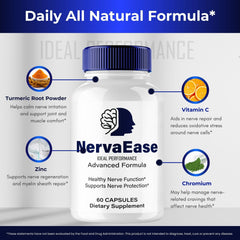IDEAL PERFORMANCE NervaEase science diagram illustrating focus-friendly ingredients.