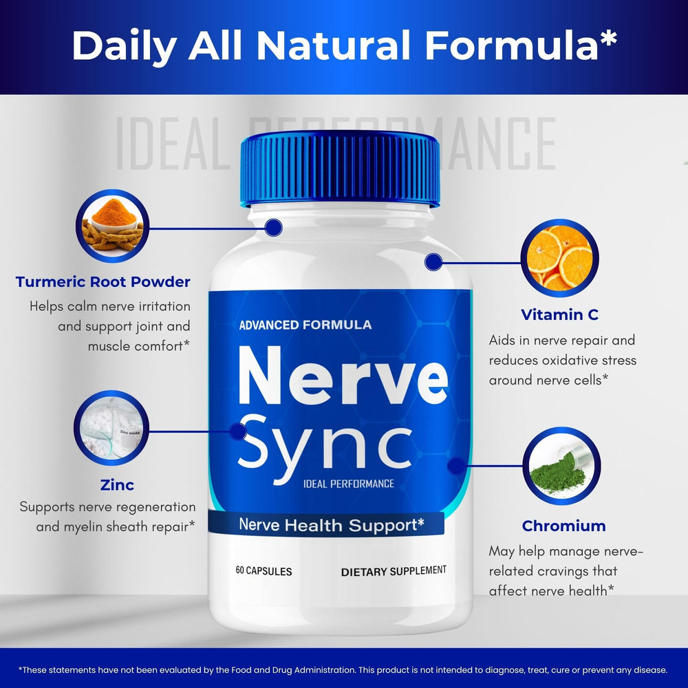 IDEAL PERFORMANCE Nerve Sync capsules in hand illustrate portable daily support option