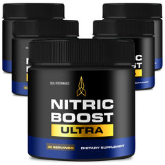 IDEAL PERFORMANCE Nitric Boost Ultra Purple Powder tub with scoop for energy before workouts