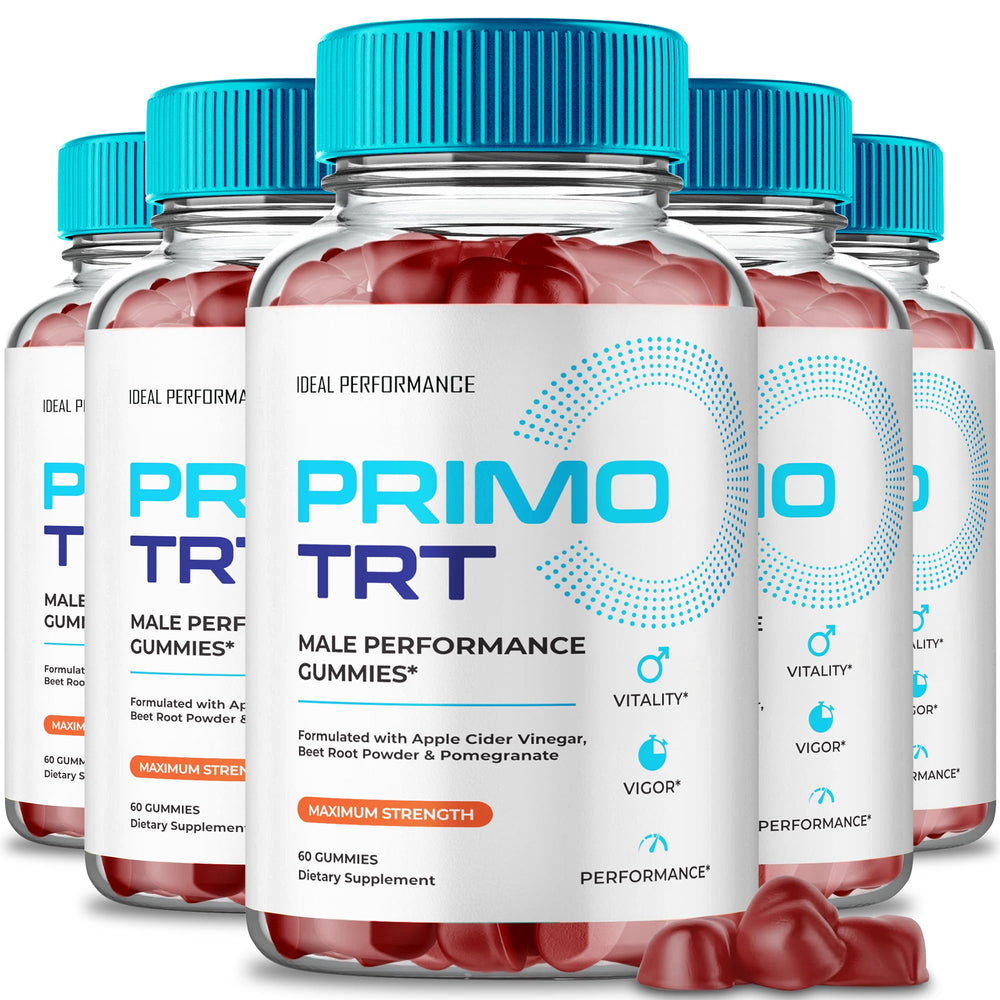 IDEAL PERFORMANCE Primo TRT Gummies bottle showing an all-natural daily wellness formula