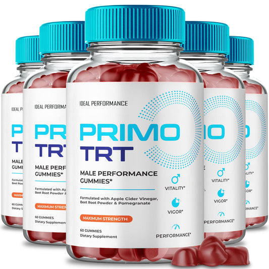 IDEAL PERFORMANCE Primo TRT Gummies bottle showing an all-natural daily wellness formula