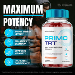 IDEAL PERFORMANCE Primo TRT Gummies packaging display promotes quick daily usage.
