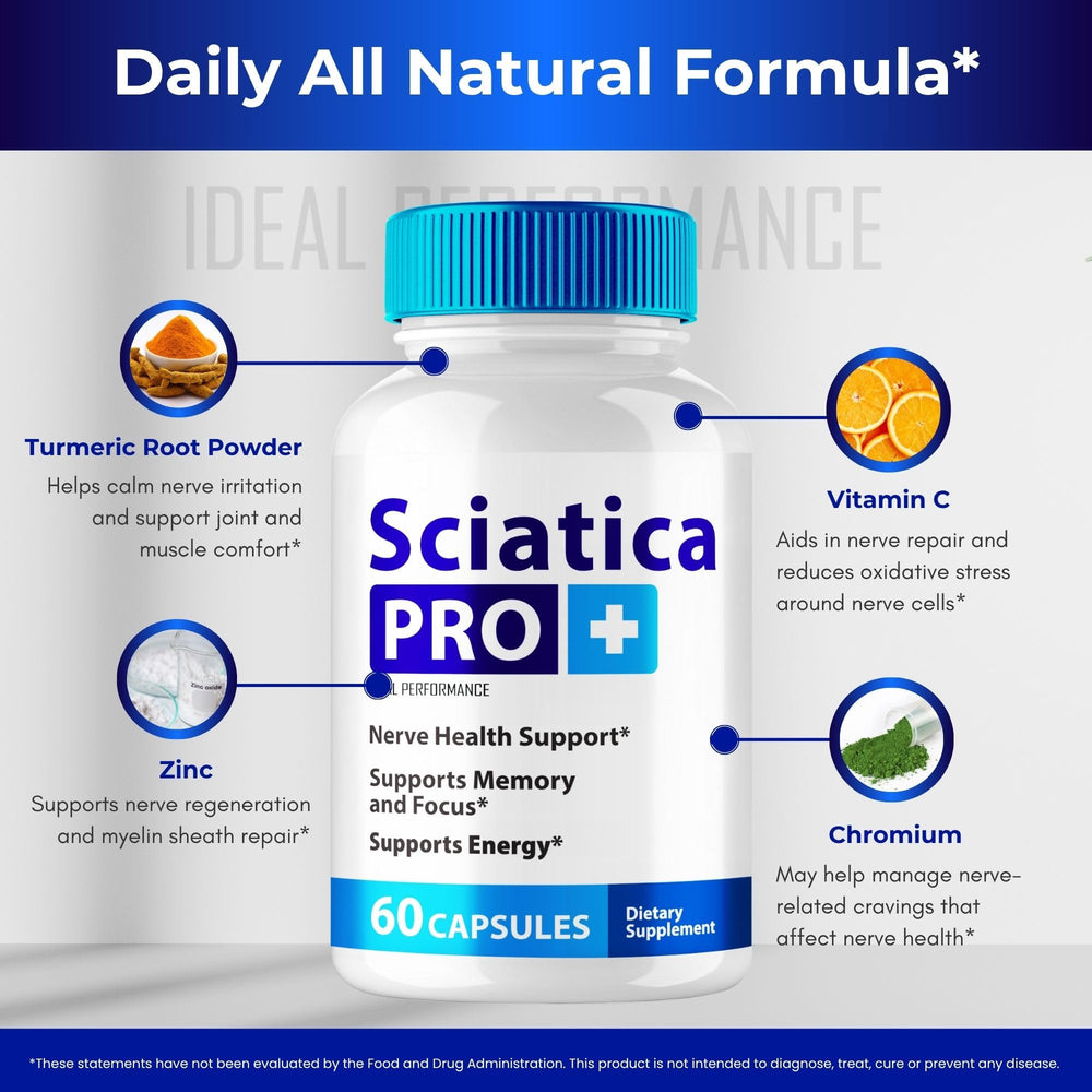 IDEAL PERFORMANCE Sciatica Pro Plus bottle with scoop emphasizes precise serving
