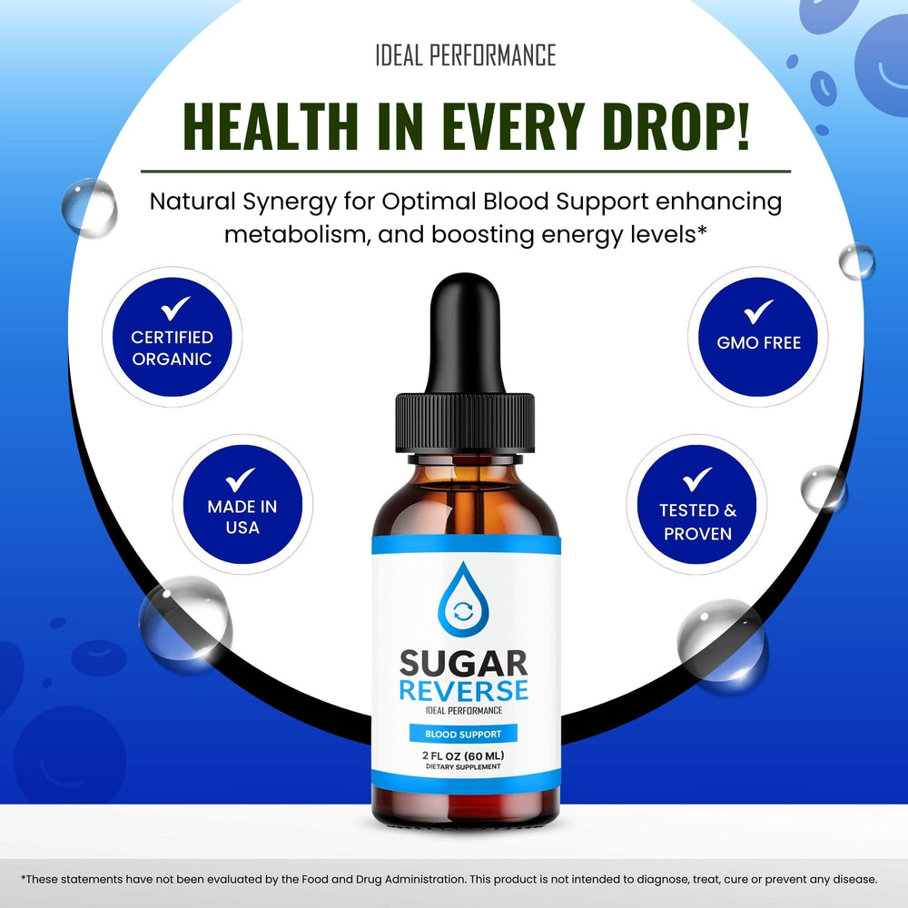 IDEAL PERFORMANCE Sugar Reverse Drops packaging box showcases dosage and benefits