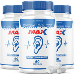 IDEAL PERFORMANCE Synapse XT Max Tinnitus Supplement bottle with 180 capsules for daily ear comfort.