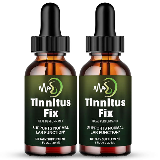 IDEAL PERFORMANCE Tinnitus Fix Drops bottle front demonstrates natural ear health support.