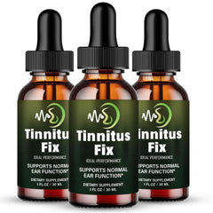 IDEAL PERFORMANCE TinnitusFix Drops bottle pour showing easy daily dosing and ear health support.