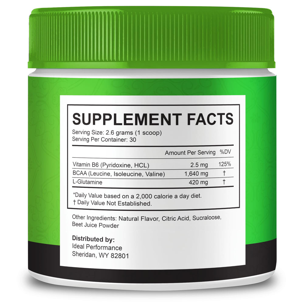 IDEAL PERFORMANCE Tonic Greens scoop beside the jar for easy daily energy.