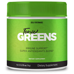IDEAL PERFORMANCE Tonic Greens bottle highlights a natural blend for daily energy and wellness.