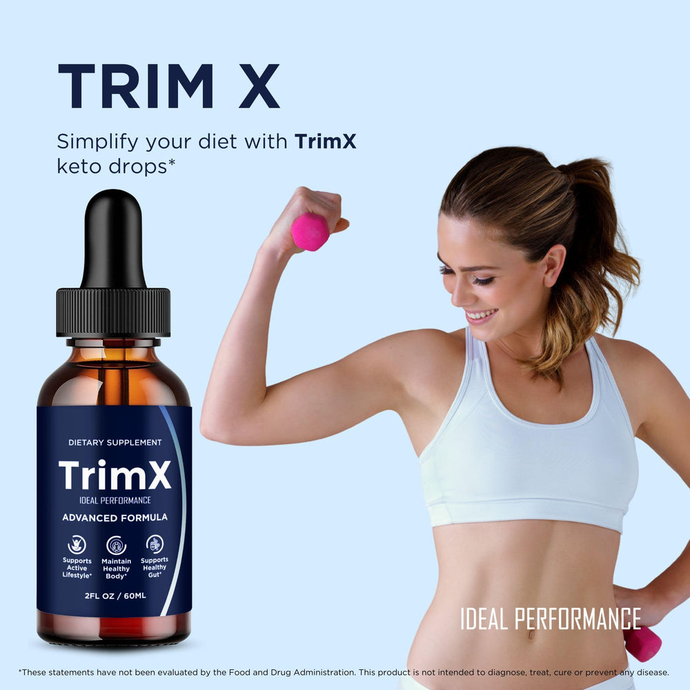 IDEAL PERFORMANCE TrimX Drops amber bottle indicating high-quality storage