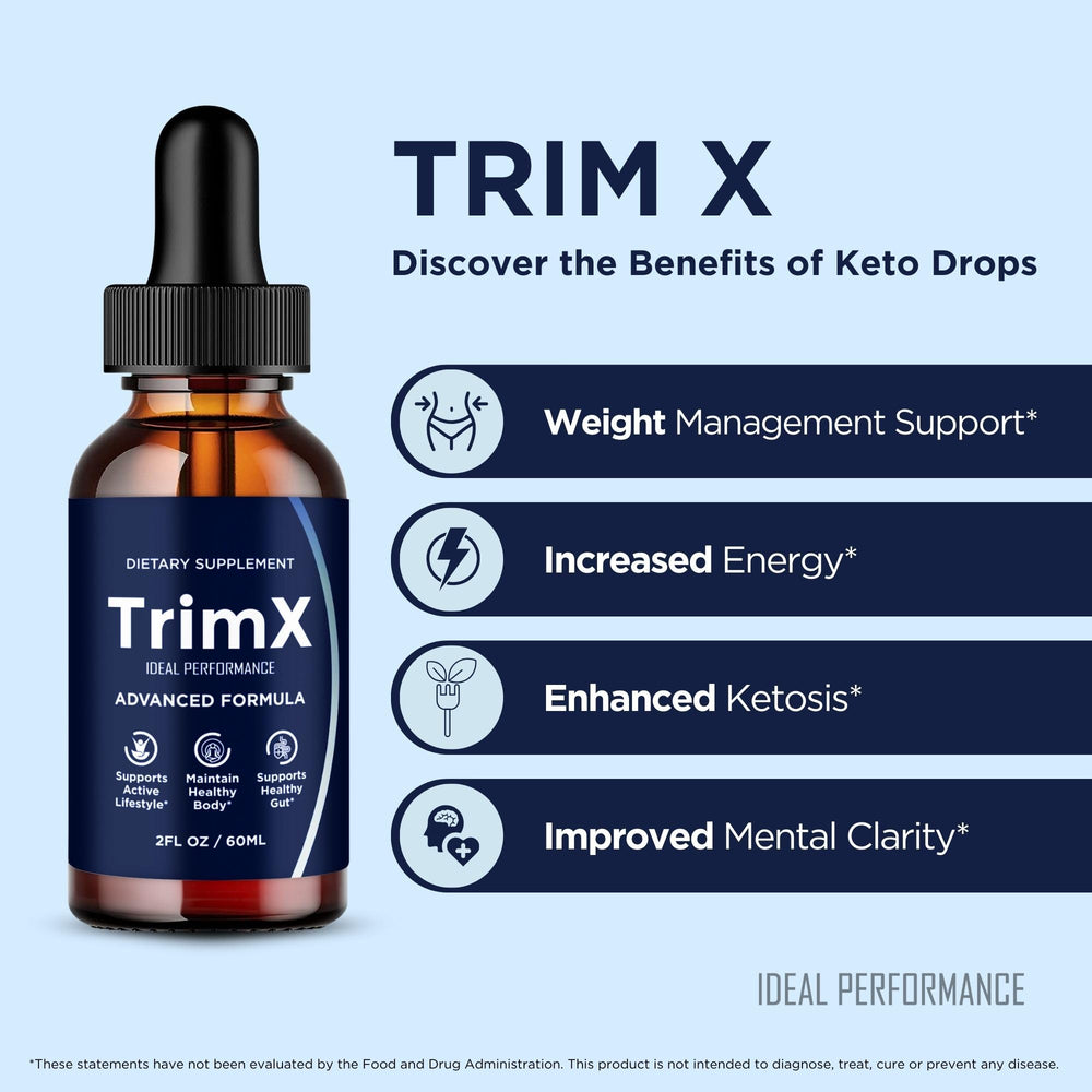 IDEAL PERFORMANCE TrimX Drops bottle top close-up with premium packaging