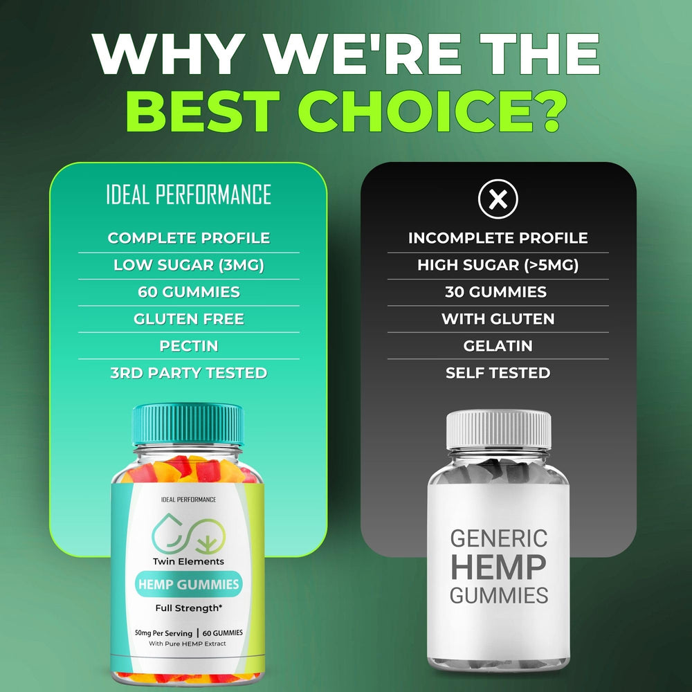 IDEAL PERFORMANCE Twin Elements Gummies dispense pour illustrates convenient on-the-go dosing.