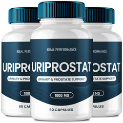 IDEAL PERFORMANCE Uriprostat bottle front with natural capsules for daily wellness.