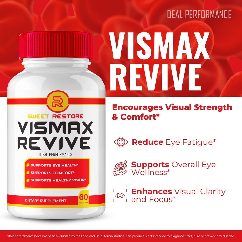 IDEAL PERFORMANCE Vismax Revive label close-up emphasizes natural eye health ingredients