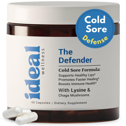 Ideal Wellness L-Lysine cold sore bottle supports lip health and immune support