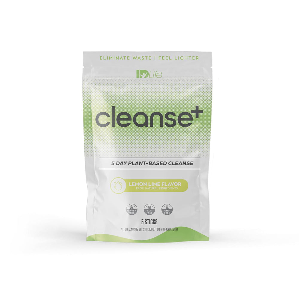 IDLife Lemon-Lime Cleanse+ packaging emphasizes five-day convenience for a gut reset.