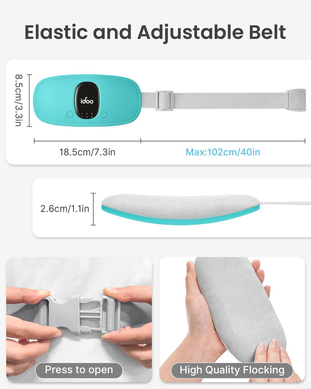 iDOO heating pad with three heating levels and massage modes.