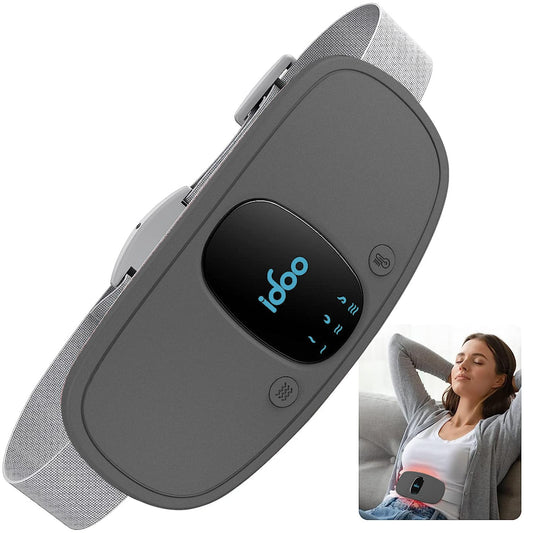 iDOO period heating pad front view shows compact cordless design for travel comfort.