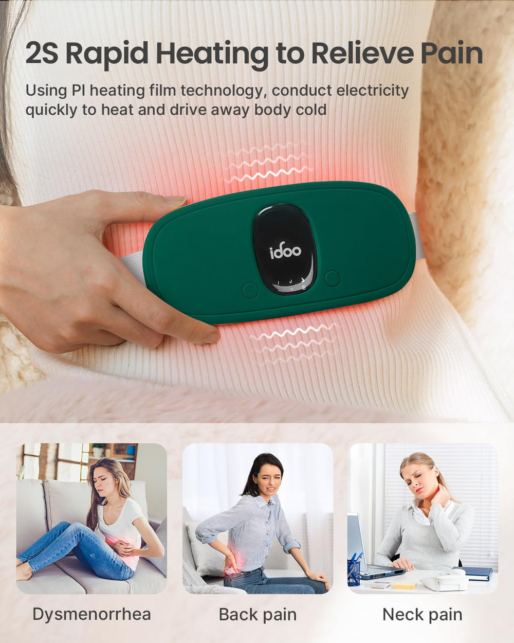 Three heat level options on iDOO Travel Heating Pad