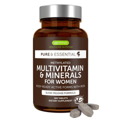 Igennus High Potency Methylated Multivitamin for Women—bottle front view, supports daily energy and wellness.