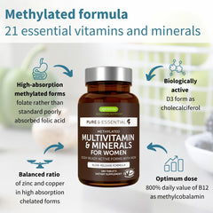Igennus High Potency Methylated Multivitamin for Women—label detail, clear ingredient highlights for informed choices.