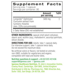 Igennus Longvida Curcumin 500mg bottle with cap open ready for daily use