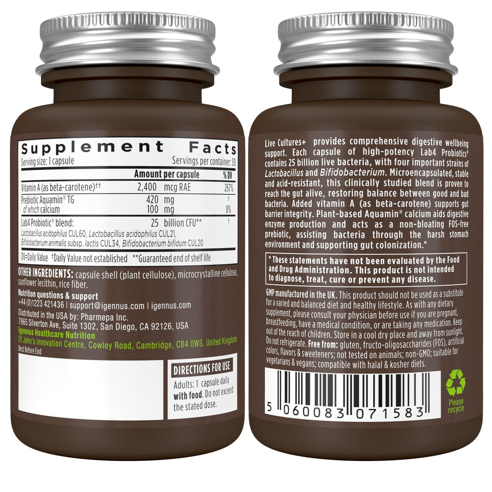 Igennus probiotics room-temperature stability banner indicates no refrigeration required.