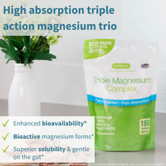 Igennus Superior Triple Magnesium capsules close-up highlighting gentle, non-laxative formula.